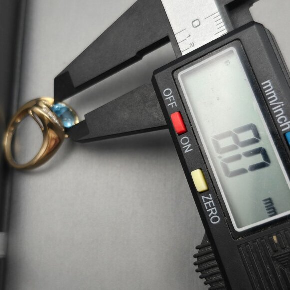 10K Yellow Gold Pear-Cut Sky-Blue Topaz & Diamond Accents Ring Size 7 4.66g - Picture 10 of 16